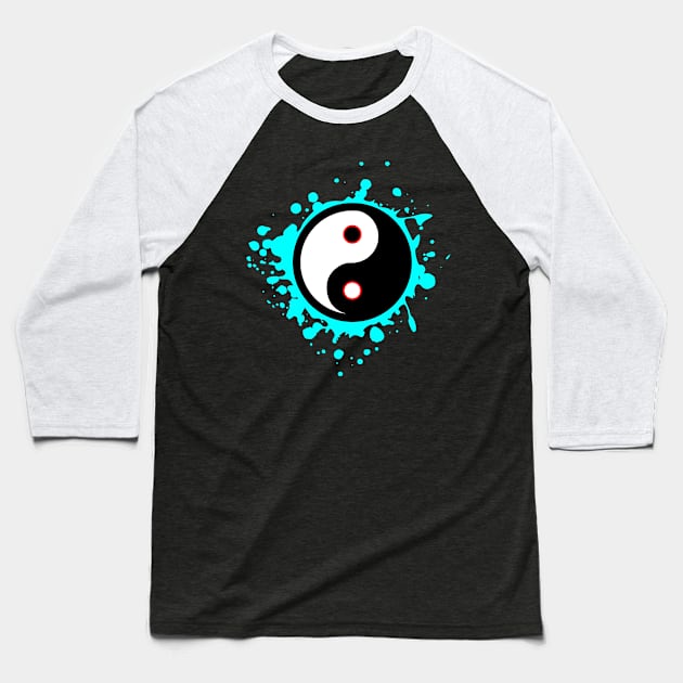 Yin and Yang Blue Splatter Baseball T-Shirt by PNPTees